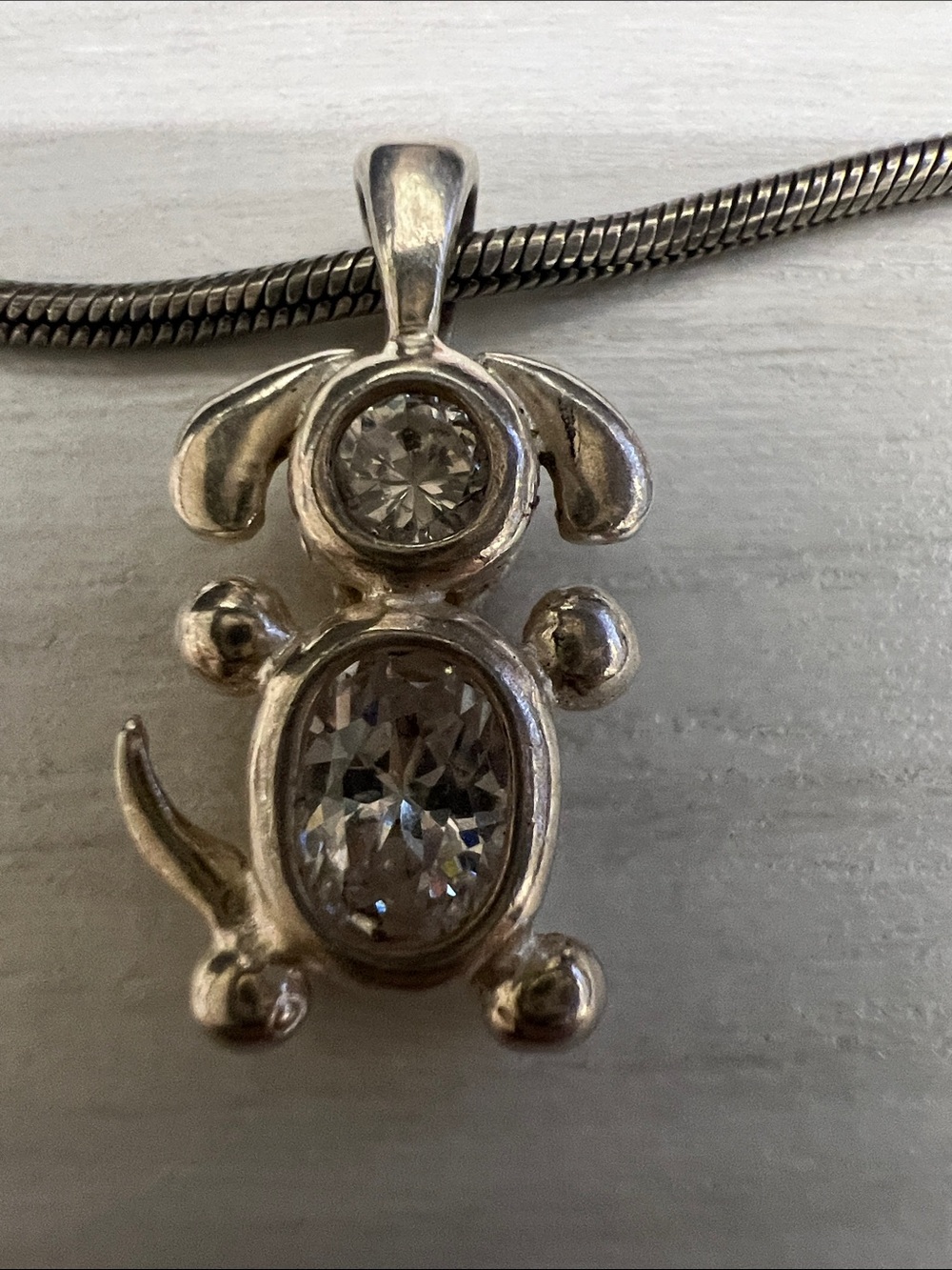 Sterling Silver Dog Pendant with Clear Crystals
